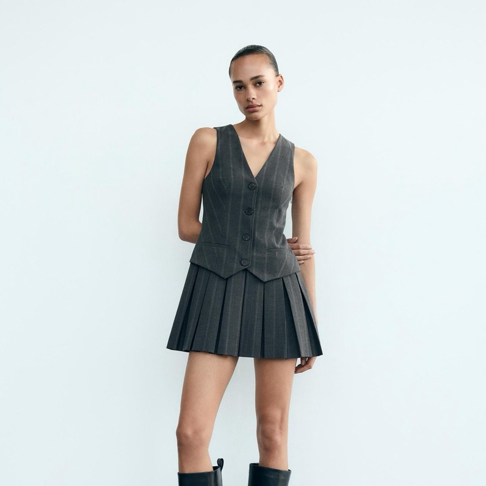 Zara Box Pleat Striped Vest Dress